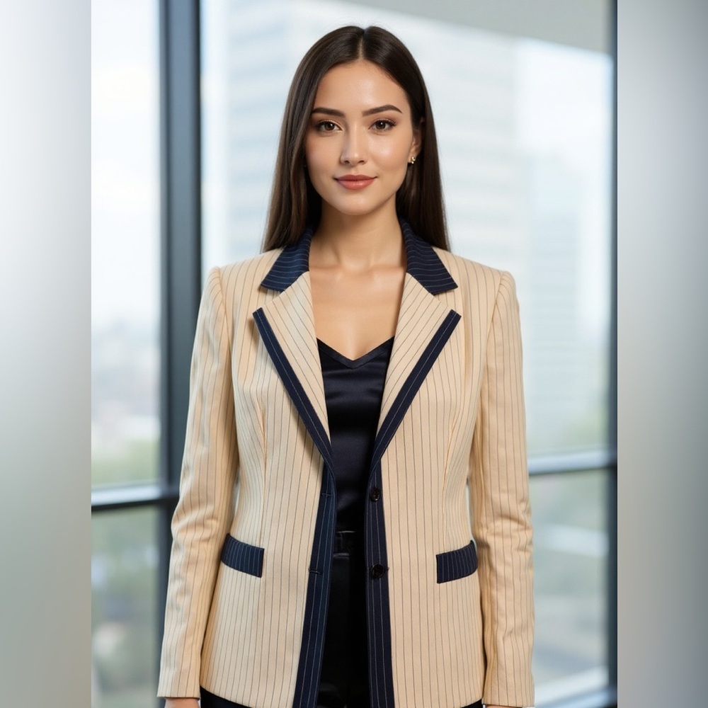 Givenchy Vintage Women's Cream and Navy Striped Blazer